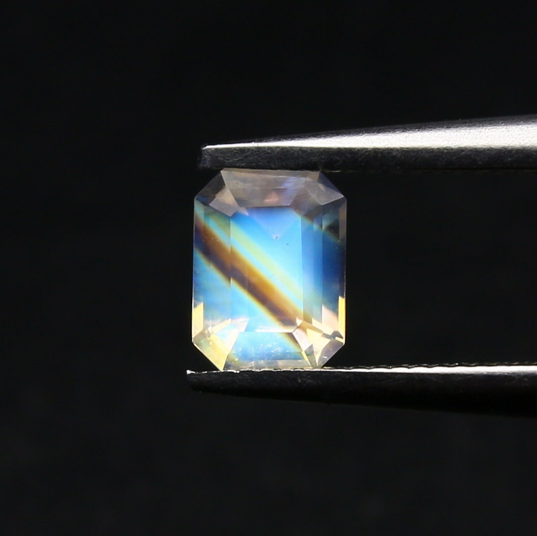 Natural Multi-Fire Rainbow Moonstone 0.54 Carat 5.6x4.2 MM Octagon Shape Faceted Gemstone