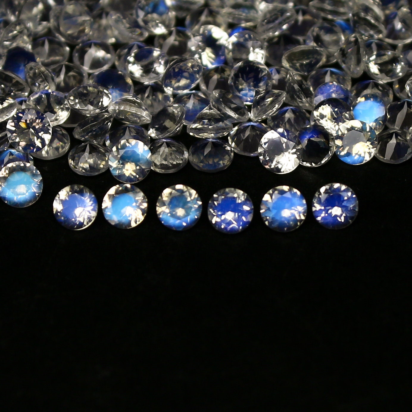 Natural Blue-Fire Rainbow Moonstone Lot 3x3 MM Round Shape Faceted Gemstone