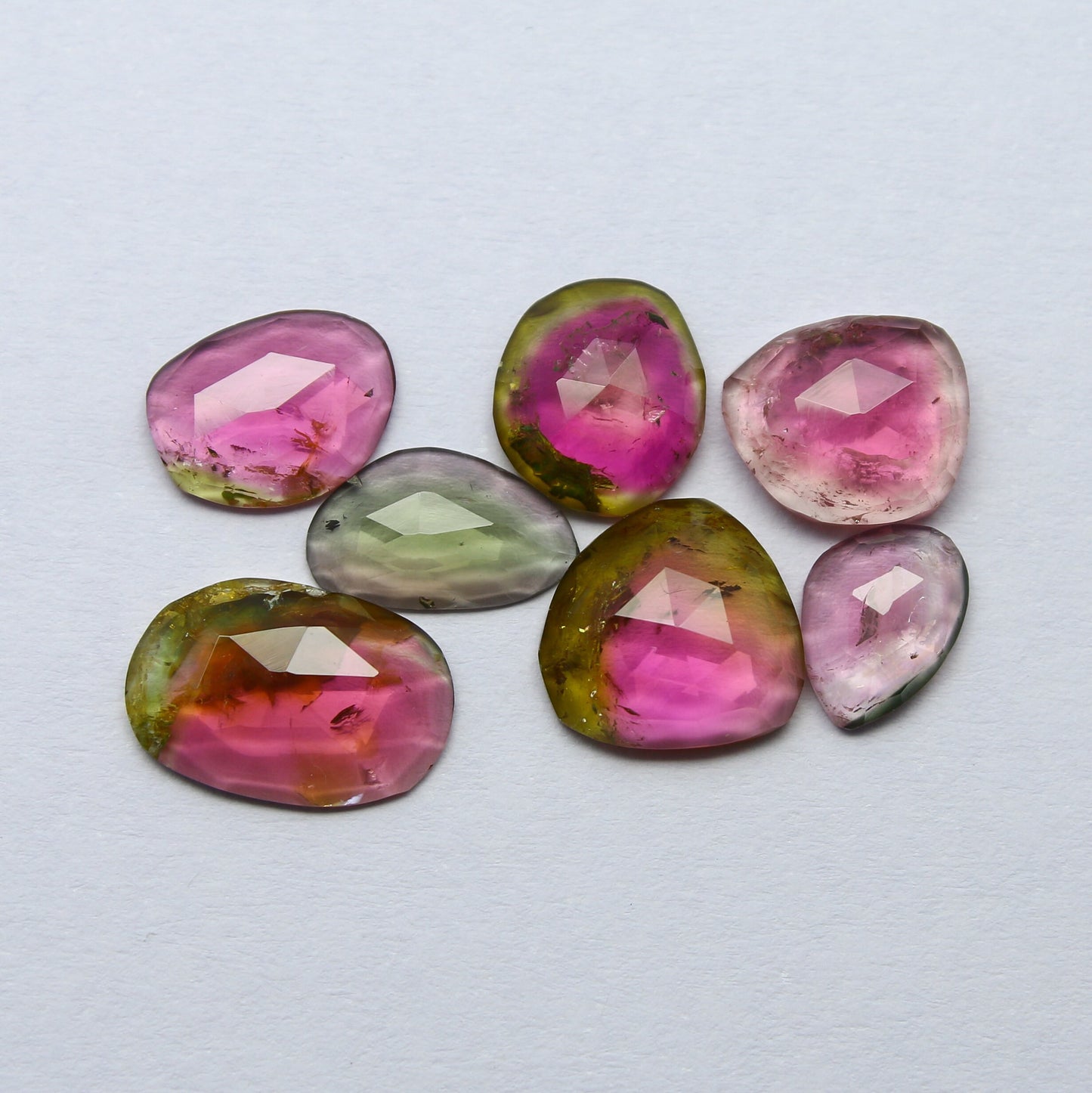 Natural Pink and Bi-color Tourmaline Slice Lot 10.25 Carat Mixed Shape Slices For Jewelry Making 7 Piece Lot