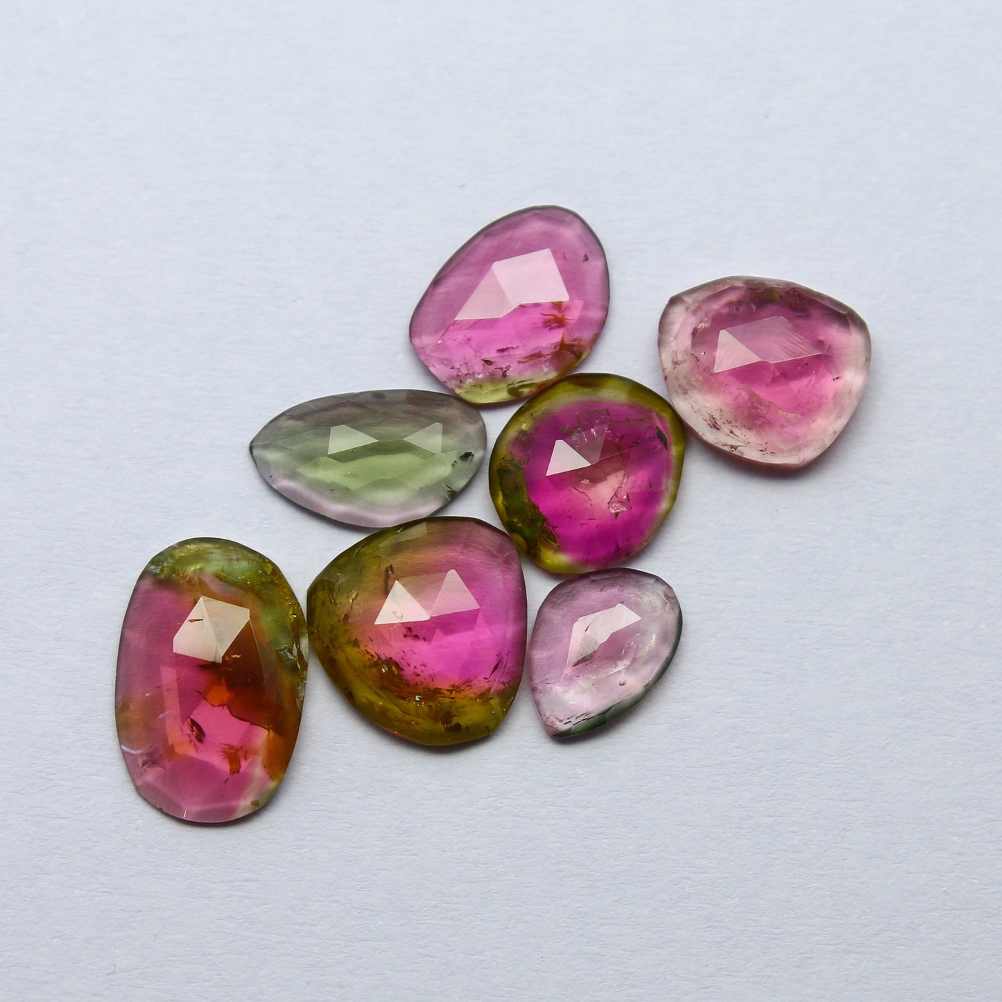 Natural Pink and Bi-color Tourmaline Slice Lot 10.25 Carat Mixed Shape Slices For Jewelry Making 7 Piece Lot