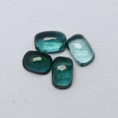 Natural Indicolite Tourmaline Lot 2.48 Carat 6x4 MM Cushion Shape Cabochon Gemstone 4 Pieces Lot