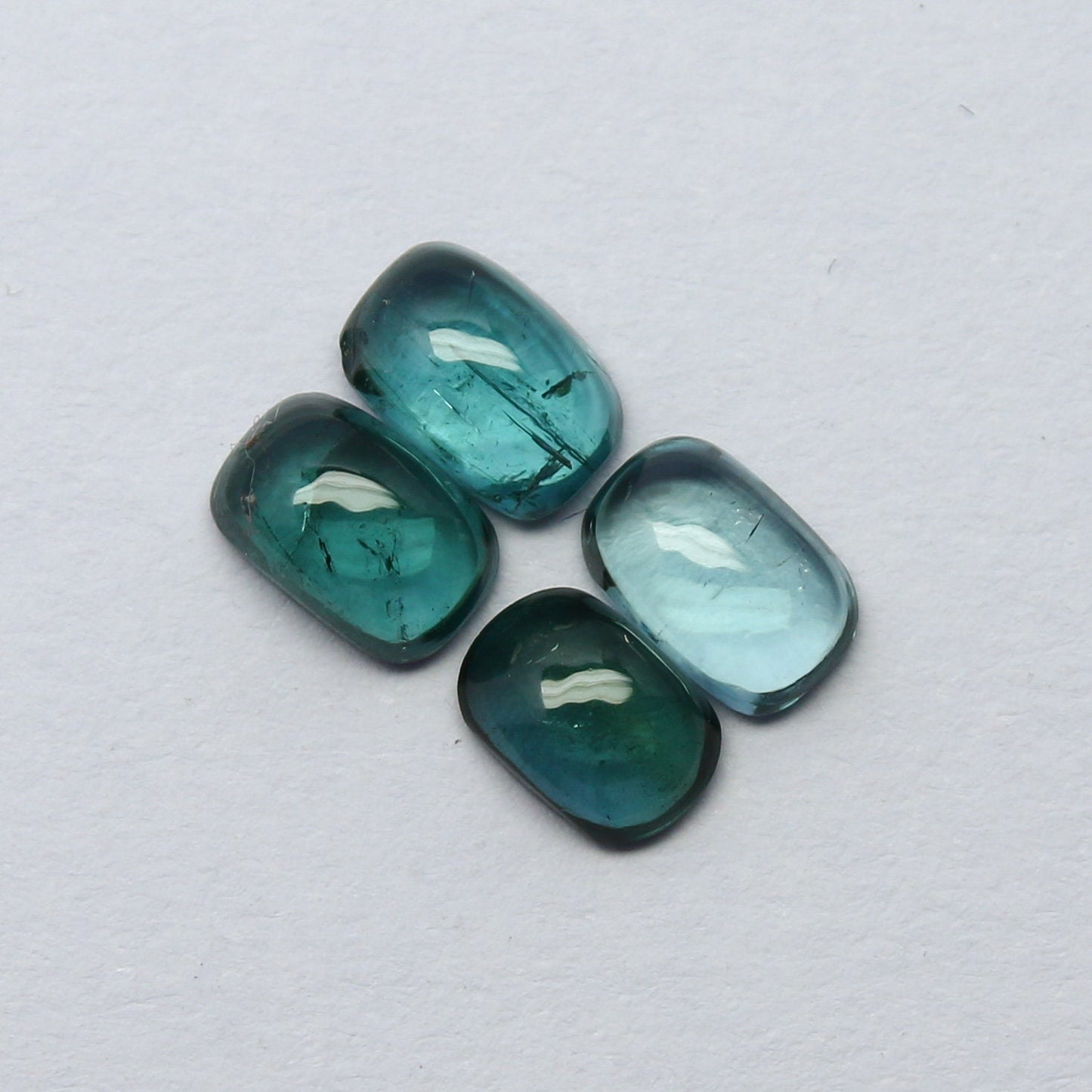 Natural Indicolite Tourmaline Lot 2.48 Carat 6x4 MM Cushion Shape Cabochon Gemstone 4 Pieces Lot