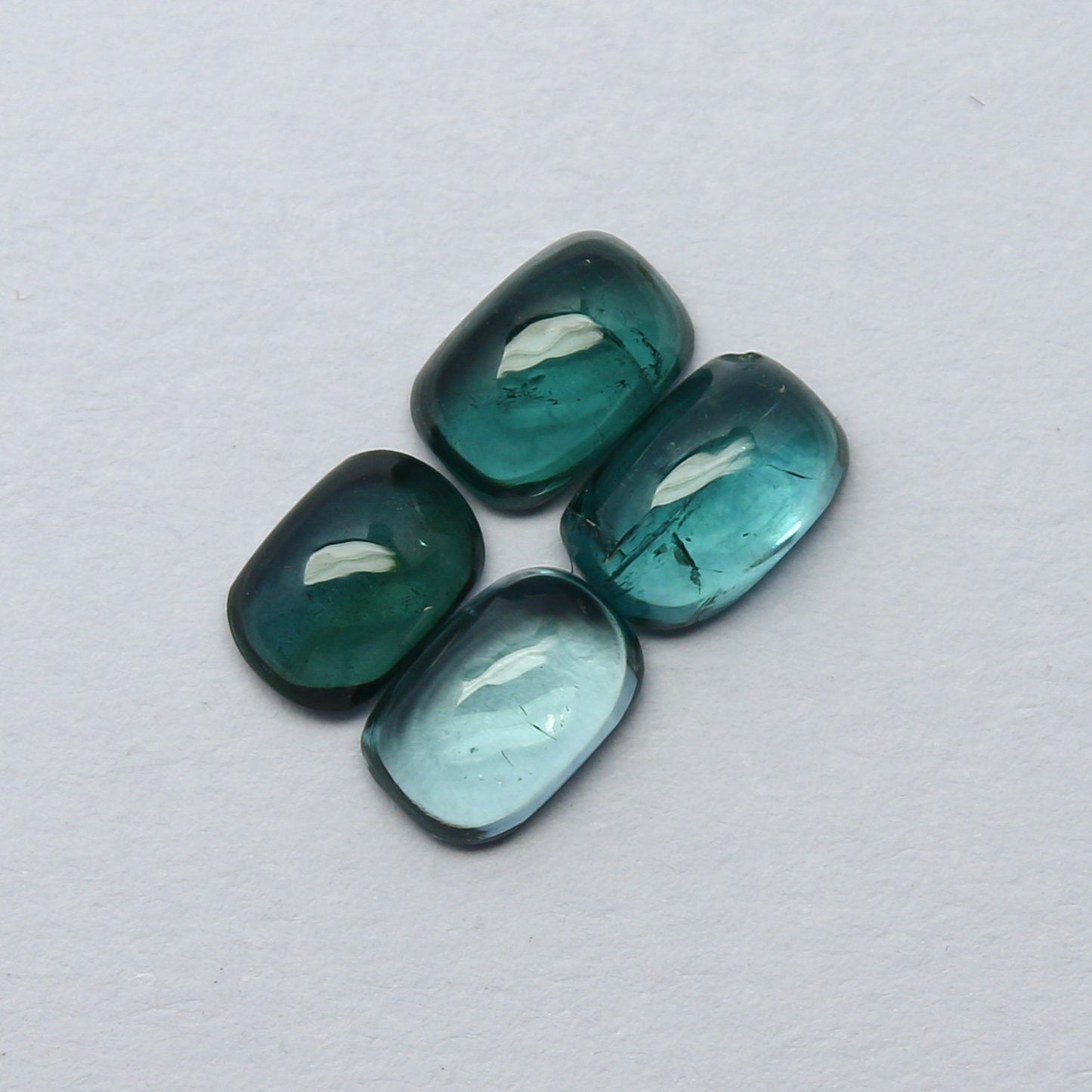 Natural Indicolite Tourmaline Lot 2.48 Carat 6x4 MM Cushion Shape Cabochon Gemstone 4 Pieces Lot