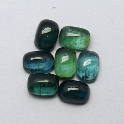 Natural Indicolite Tourmaline Lot 8.44 Carat 7x5 MM Cushion Shape Cabochon Gemstone 7 Pieces Lot