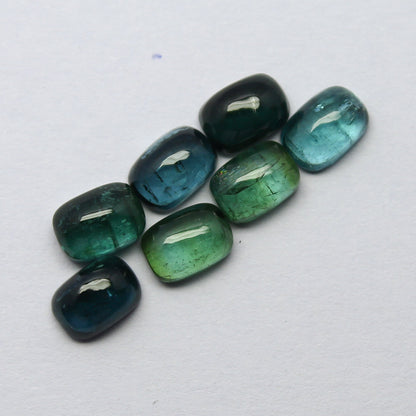 Natural Indicolite Tourmaline Lot 8.44 Carat 7x5 MM Cushion Shape Cabochon Gemstone 7 Pieces Lot