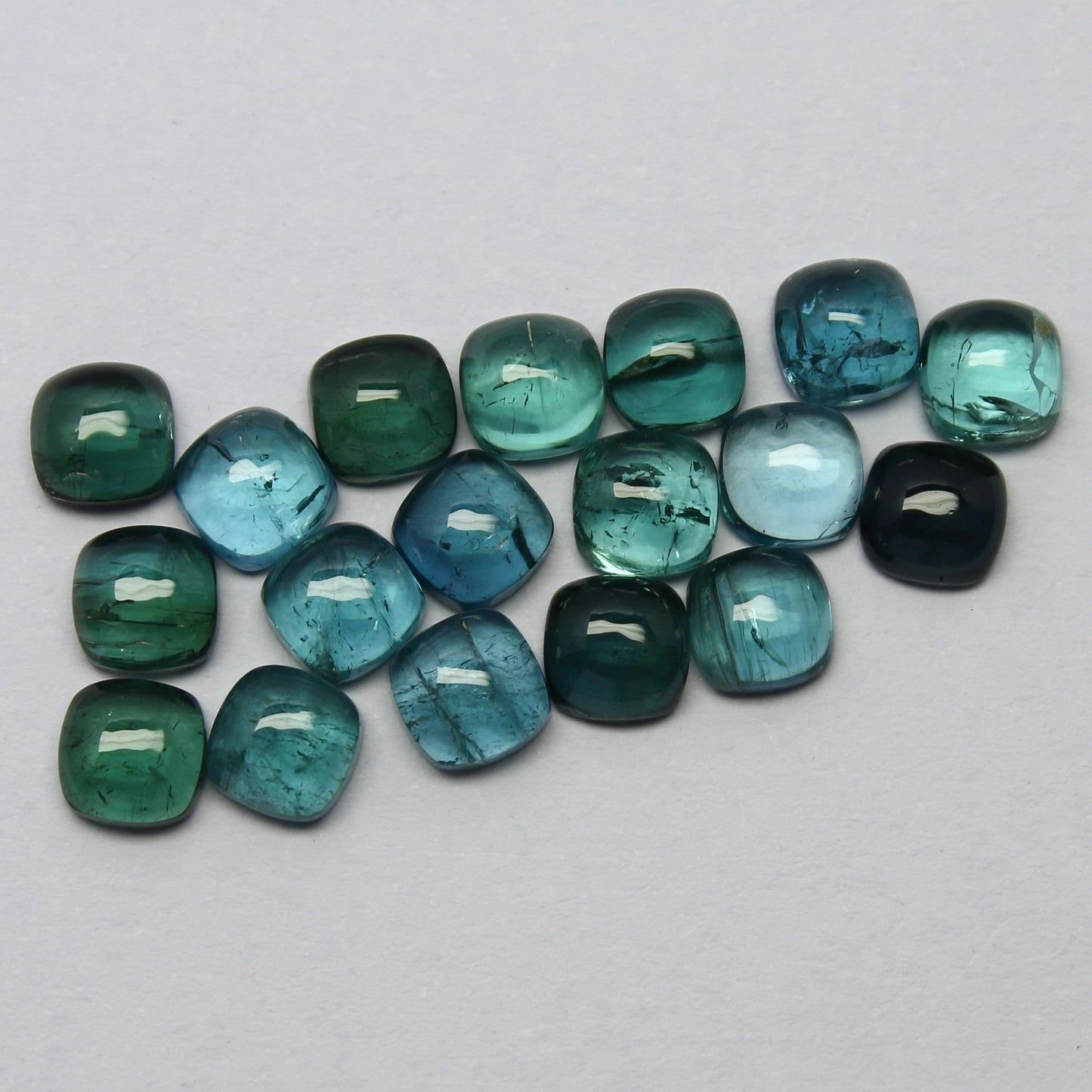 Natural Indicolite Tourmaline Lot 12.26 Carat 5x5 MM Cushion Shape Cabochon Gemstone 18 Pieces Lot