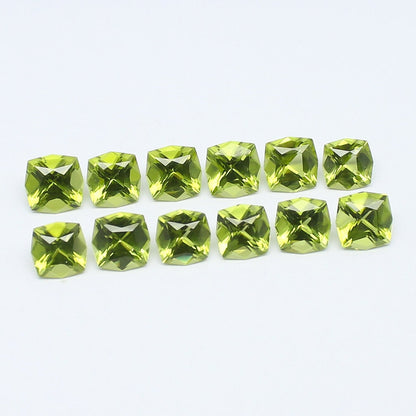 Natural Peridot Lot 18.11 Carat 7x7 MM (Approx.) Fancy Cushion Shape Faceted Gemstone 12 Piece Lot