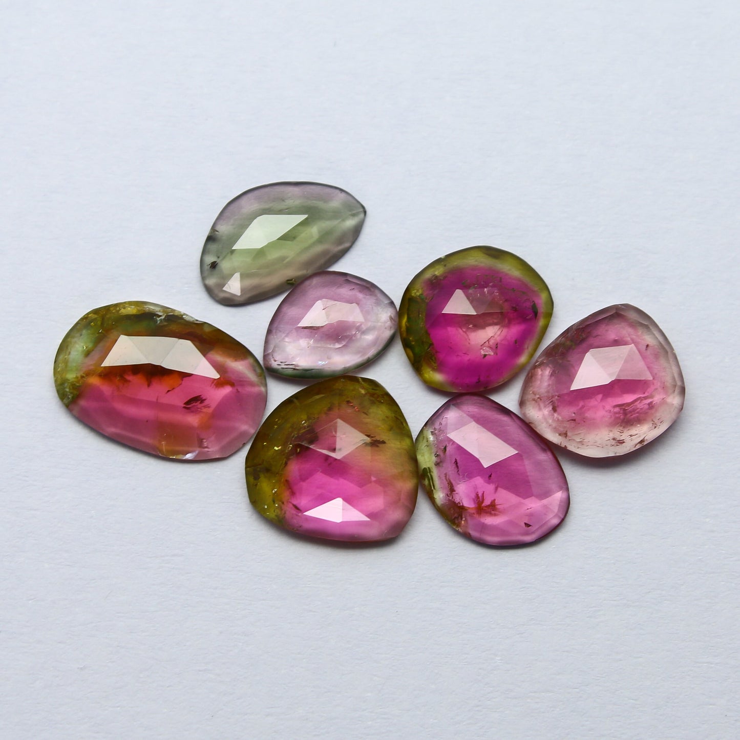 Natural Pink and Bi-color Tourmaline Slice Lot 10.25 Carat Mixed Shape Slices For Jewelry Making 7 Piece Lot