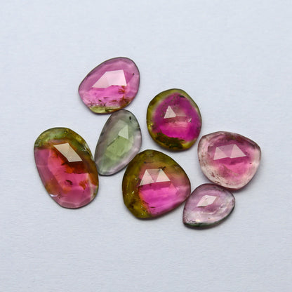 Natural Pink and Bi-color Tourmaline Slice Lot 10.25 Carat Mixed Shape Slices For Jewelry Making 7 Piece Lot