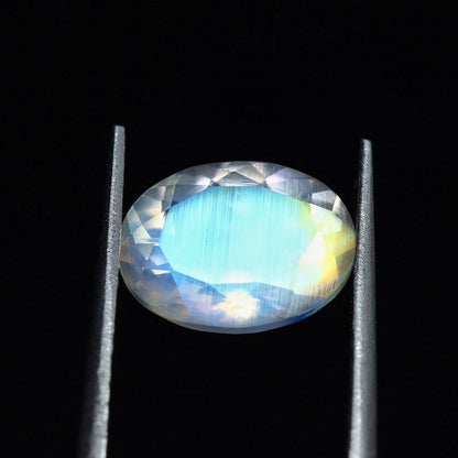 Natural Flawless Multi-Fire  Rainbow Moonstone 1.66 Carat 9x7 MM Oval Shape Faceted Gemstone