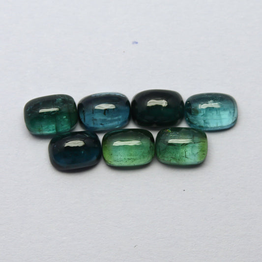 Natural Indicolite Tourmaline Lot 8.44 Carat 7x5 MM Cushion Shape Cabochon Gemstone 7 Pieces Lot