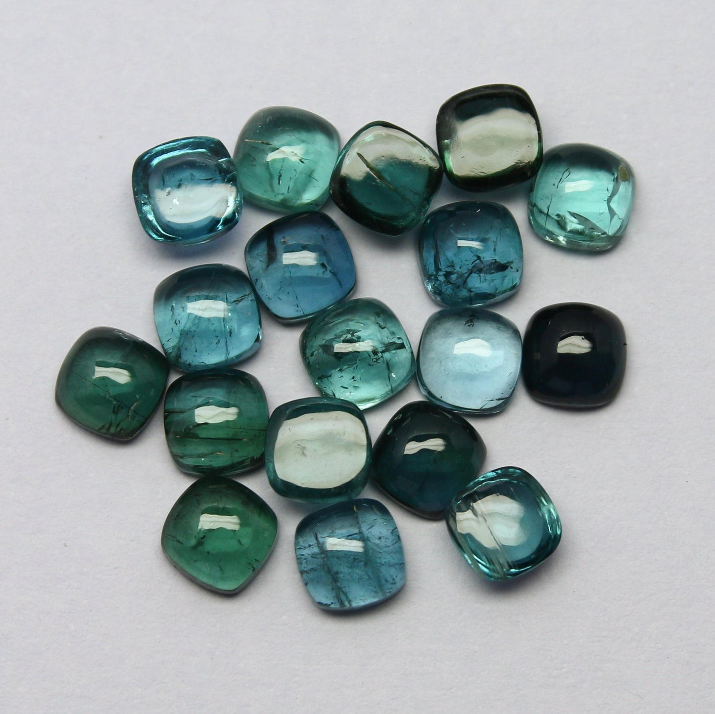 Natural Indicolite Tourmaline Lot 12.26 Carat 5x5 MM Cushion Shape Cabochon Gemstone 18 Pieces Lot