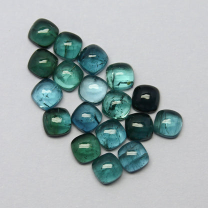 Natural Indicolite Tourmaline Lot 12.26 Carat 5x5 MM Cushion Shape Cabochon Gemstone 18 Pieces Lot