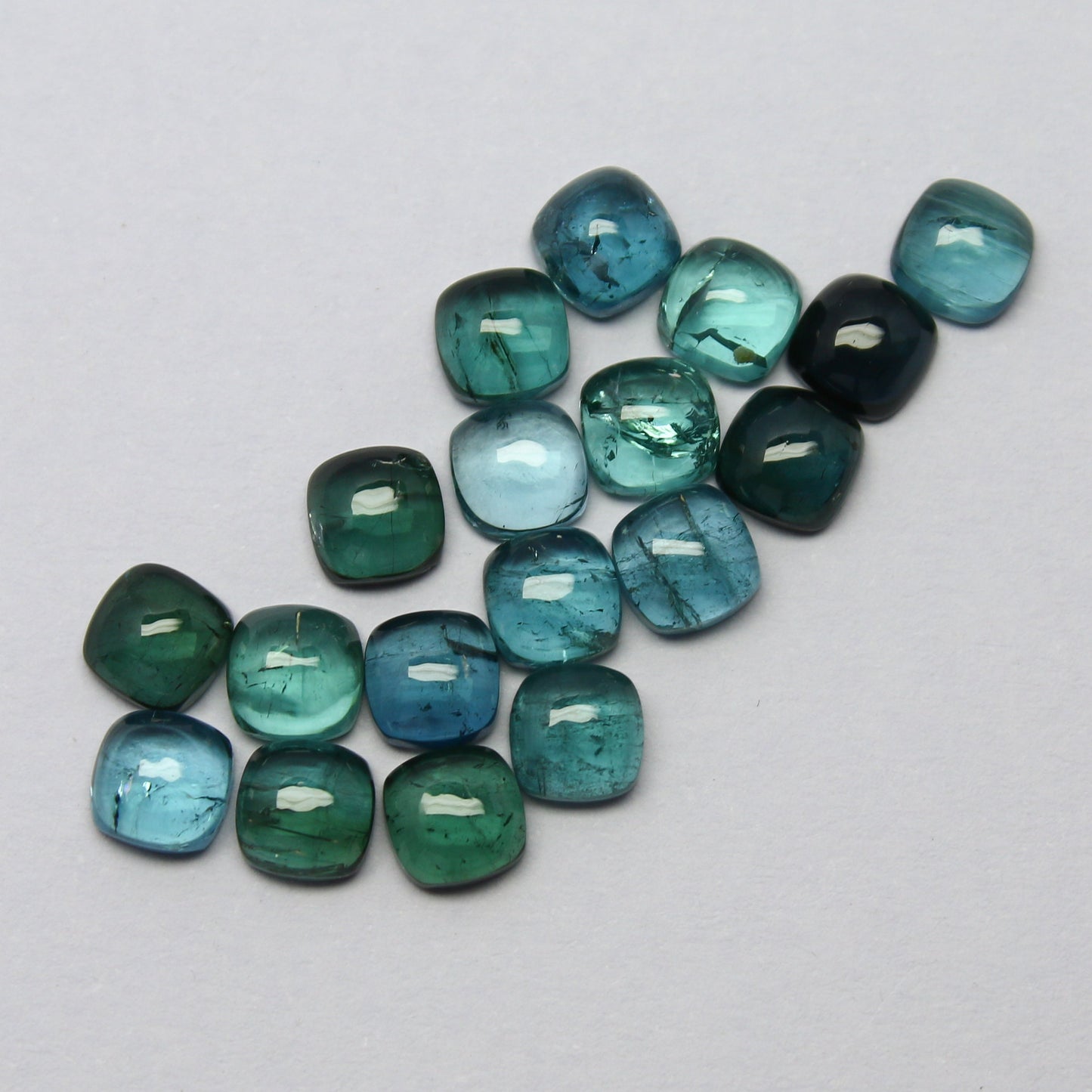 Natural Indicolite Tourmaline Lot 12.26 Carat 5x5 MM Cushion Shape Cabochon Gemstone 18 Pieces Lot