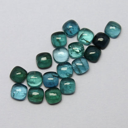 Natural Indicolite Tourmaline Lot 12.26 Carat 5x5 MM Cushion Shape Cabochon Gemstone 18 Pieces Lot