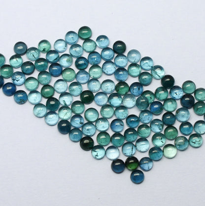 Natural Indicolite Tourmaline 4x4 Round Shape Cabochon Gemstone Lot