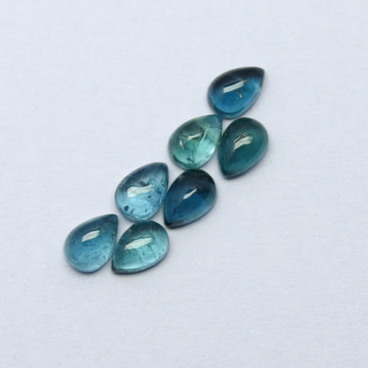 Natural Indicolite Tourmaline Lot 3.67 Carat 6x4 MM Pear Shape Cabochon Gemstone 7 Piece Lot