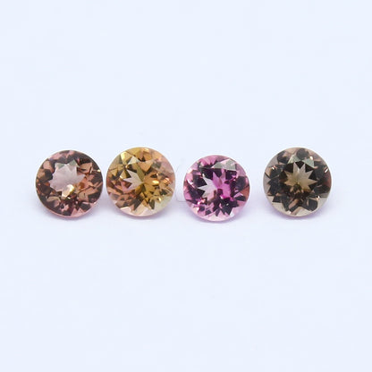 Natural Bi-color Tourmaline Lot 0.40 Carat 3x3 MM Round Shape Faceted Gemstone 4 Piece Lot