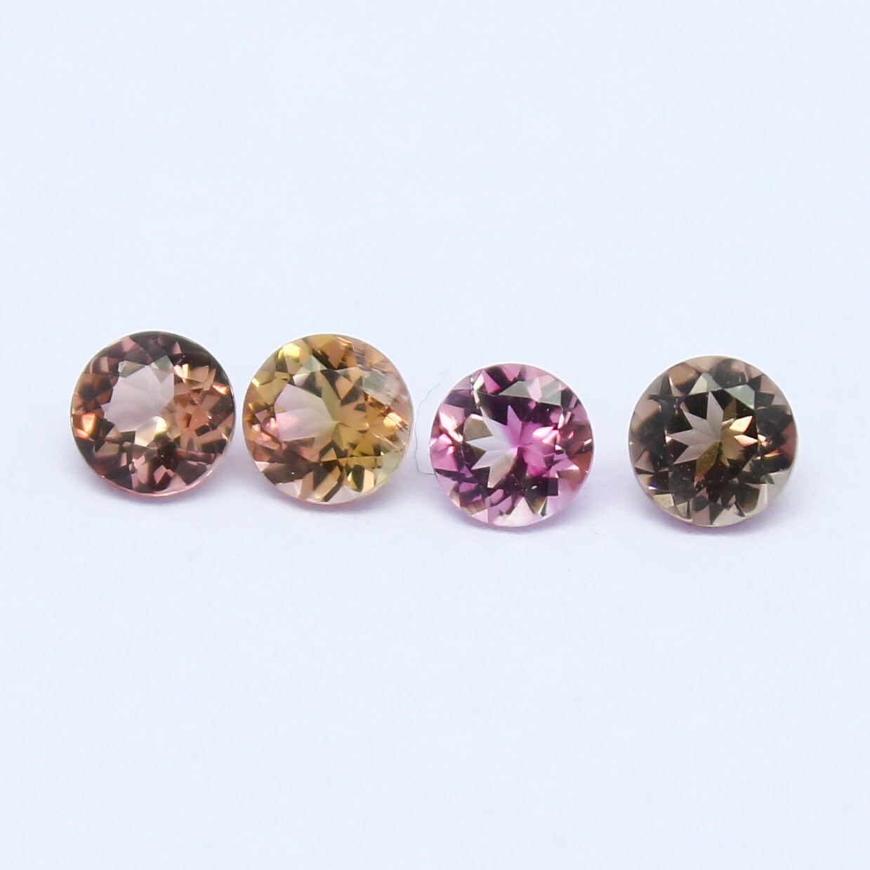 Natural Bi-color Tourmaline Lot 0.40 Carat 3x3 MM Round Shape Faceted Gemstone 4 Piece Lot