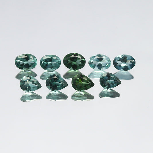 Natural Indicolite Tourmaline Lot 1.25 Carat Oval and Pear Shape Faceted Gemstone 9 Piece Lot