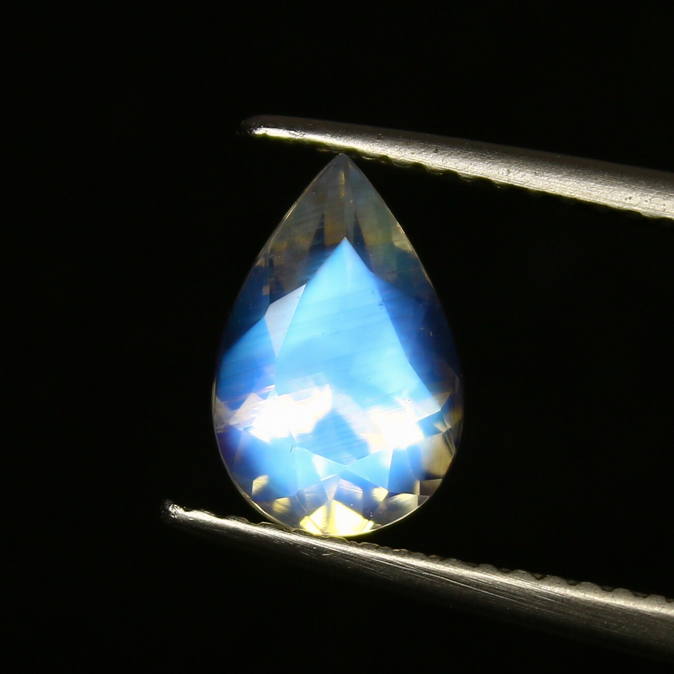 Natural Blue-Fire  Rainbow Moonstone 1.40 Carat 9.6x6.3 MM Pear Shape Faceted Gemstone