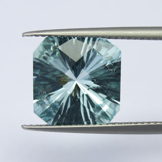 Natural Aquamarine 5.81 Carat 11.8x11.8 MM Concave Cut Faceted Gemstone