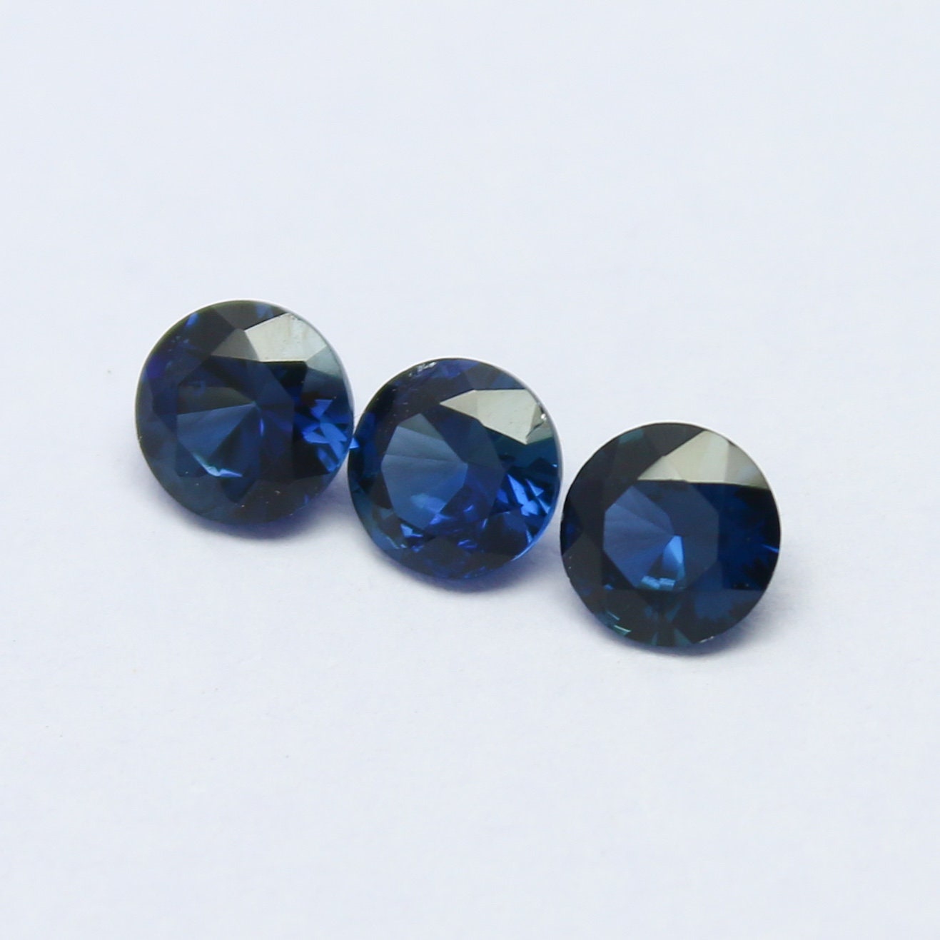 Natural Sapphire Lot Diamond Cut 0.87 Carat 4x4 MM Round Shape Faceted Gemstone 3 Piece Lot