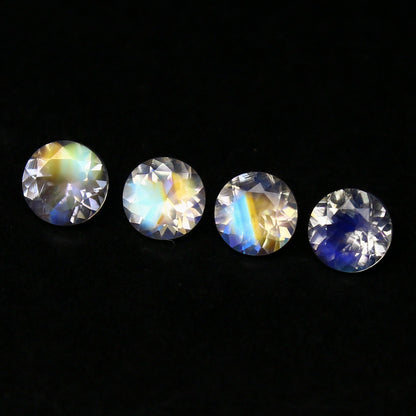 Natural Multi-Fire Rainbow Moonstone Lot 1.80 Carat 5x5 MM Round Shape Faceted Gemstone 4 Piece Lot