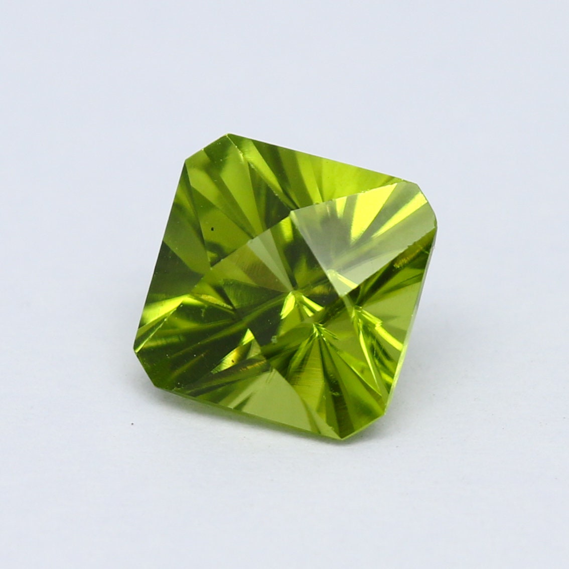 Natural Peridot 1.82 Carat 6.9x6.9 MM Concave Cut  Faceted Gemstone