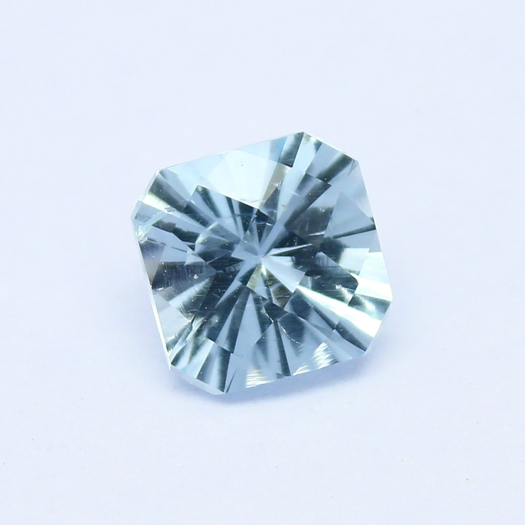 Natural Aquamarine 0.93 Carat 6x6 MM Concave Cut Faceted Gemstone