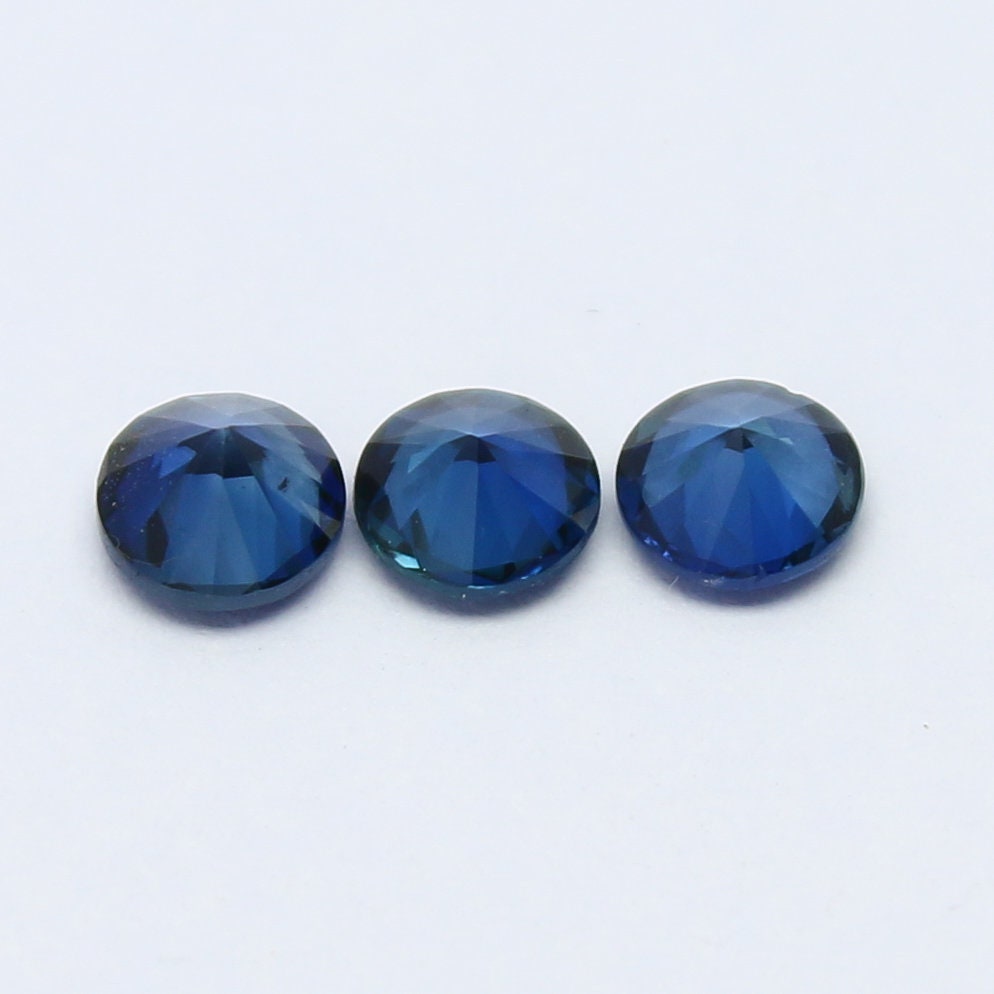 Natural Sapphire Lot Diamond Cut 0.87 Carat 4x4 MM Round Shape Faceted Gemstone 3 Piece Lot