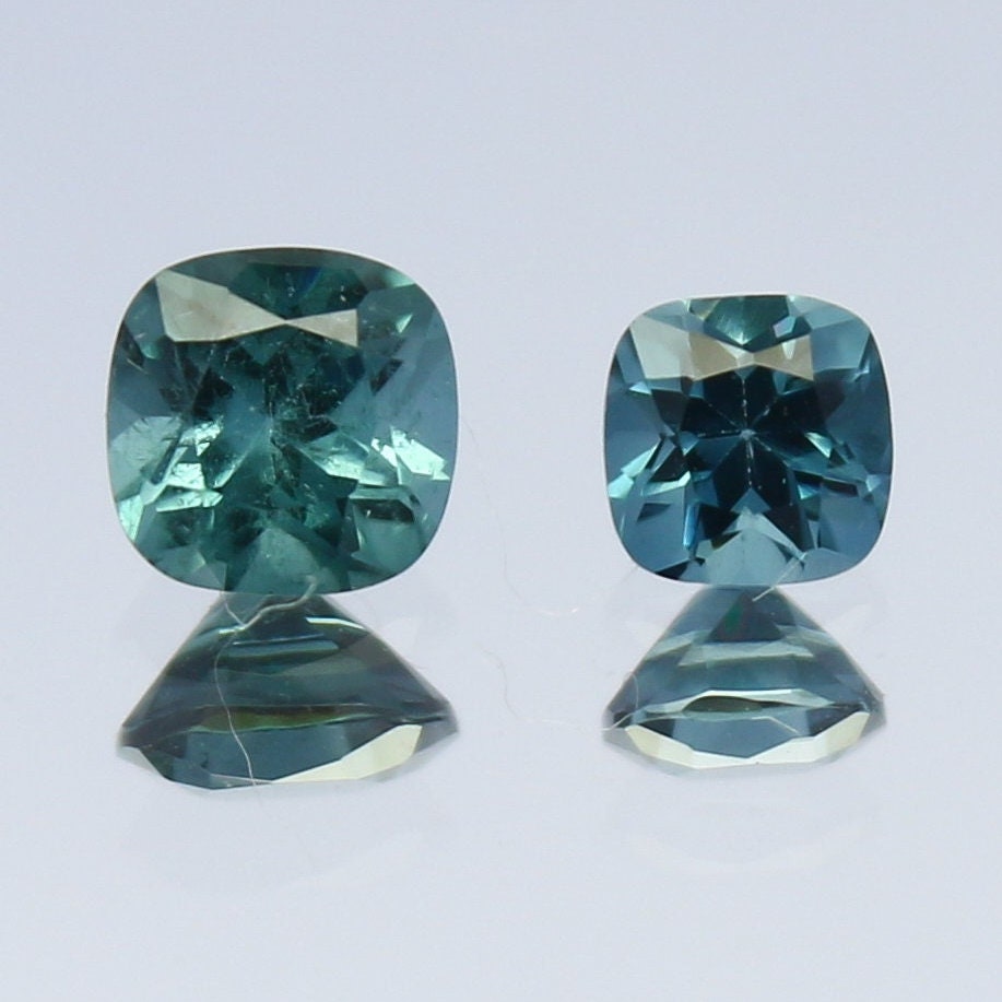 Natural Indicolite Tourmaline Lot 0.47 Carat 3.5x3.5/4x4 MM Cushion Shape Faceted Gemstone 2 Piece Lot