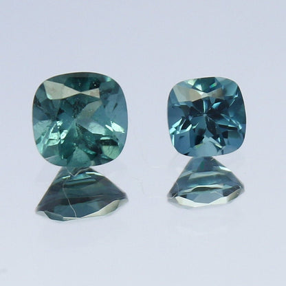 Natural Indicolite Tourmaline Lot 0.47 Carat 3.5x3.5/4x4 MM Cushion Shape Faceted Gemstone 2 Piece Lot