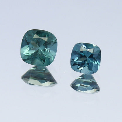 Natural Indicolite Tourmaline Lot 0.47 Carat 3.5x3.5/4x4 MM Cushion Shape Faceted Gemstone 2 Piece Lot