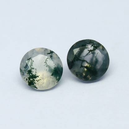 Natural Moss Agate Lot 1.64 Carat 6.6x6.6 MM Round Shape Faceted Gemstone 2 Piece Lot