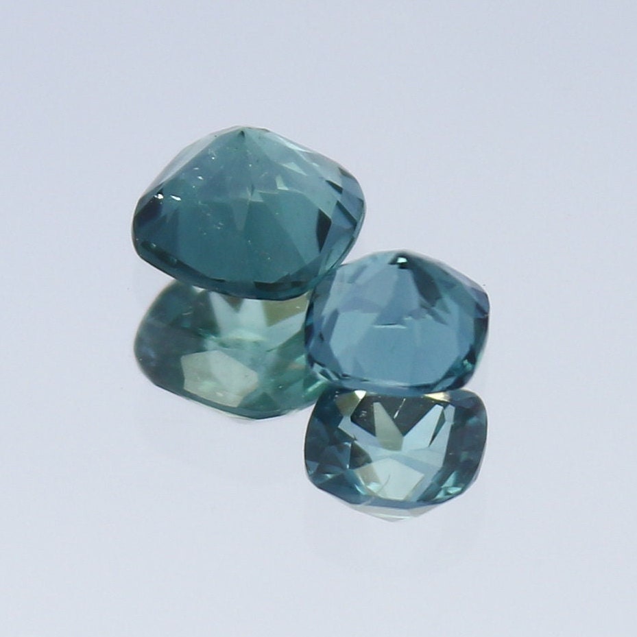 Natural Indicolite Tourmaline Lot 0.47 Carat 3.5x3.5/4x4 MM Cushion Shape Faceted Gemstone 2 Piece Lot