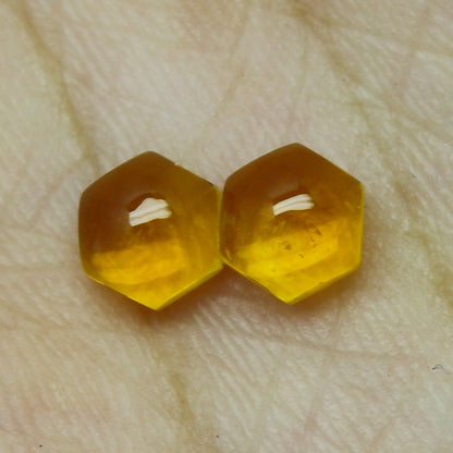 Natural Citrine Pair 1.32 Carat 5x5 MM Hexagon Shape Cabochon Gemstone Pair