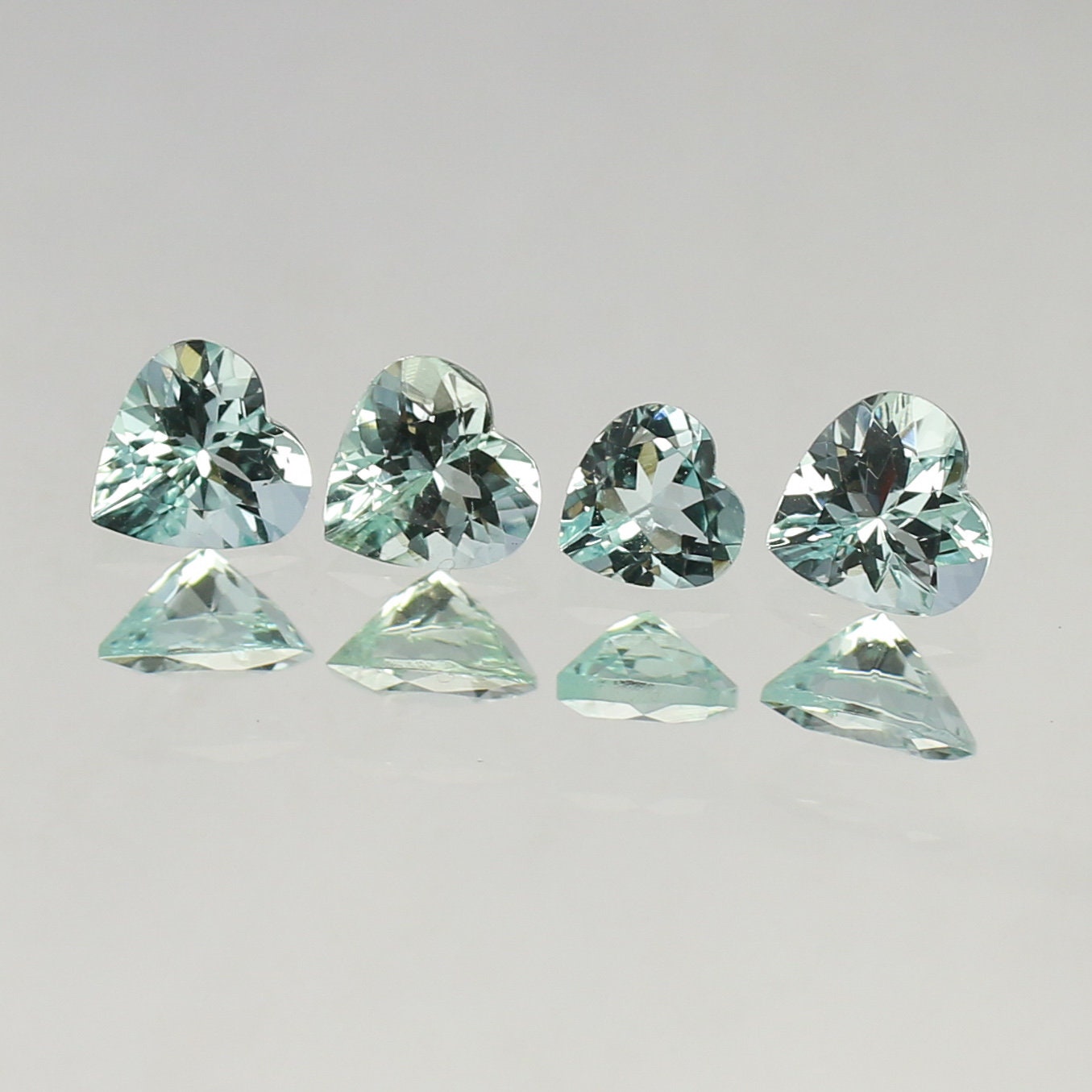 Natural Mint Green Beryl Lot 1.99 Carat Heart Shape Faceted Gemstone 4 Pieces Lot