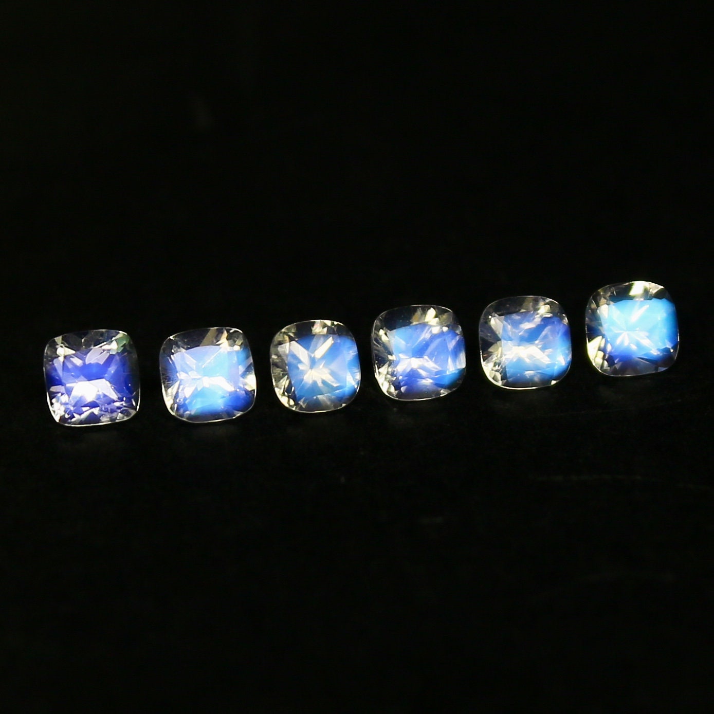 Natural Blue-Fire Rainbow Moonstone Lot 0.70 Carat 3x3 MM Cushion Shape Faceted Gemstone 6 Piece Lot