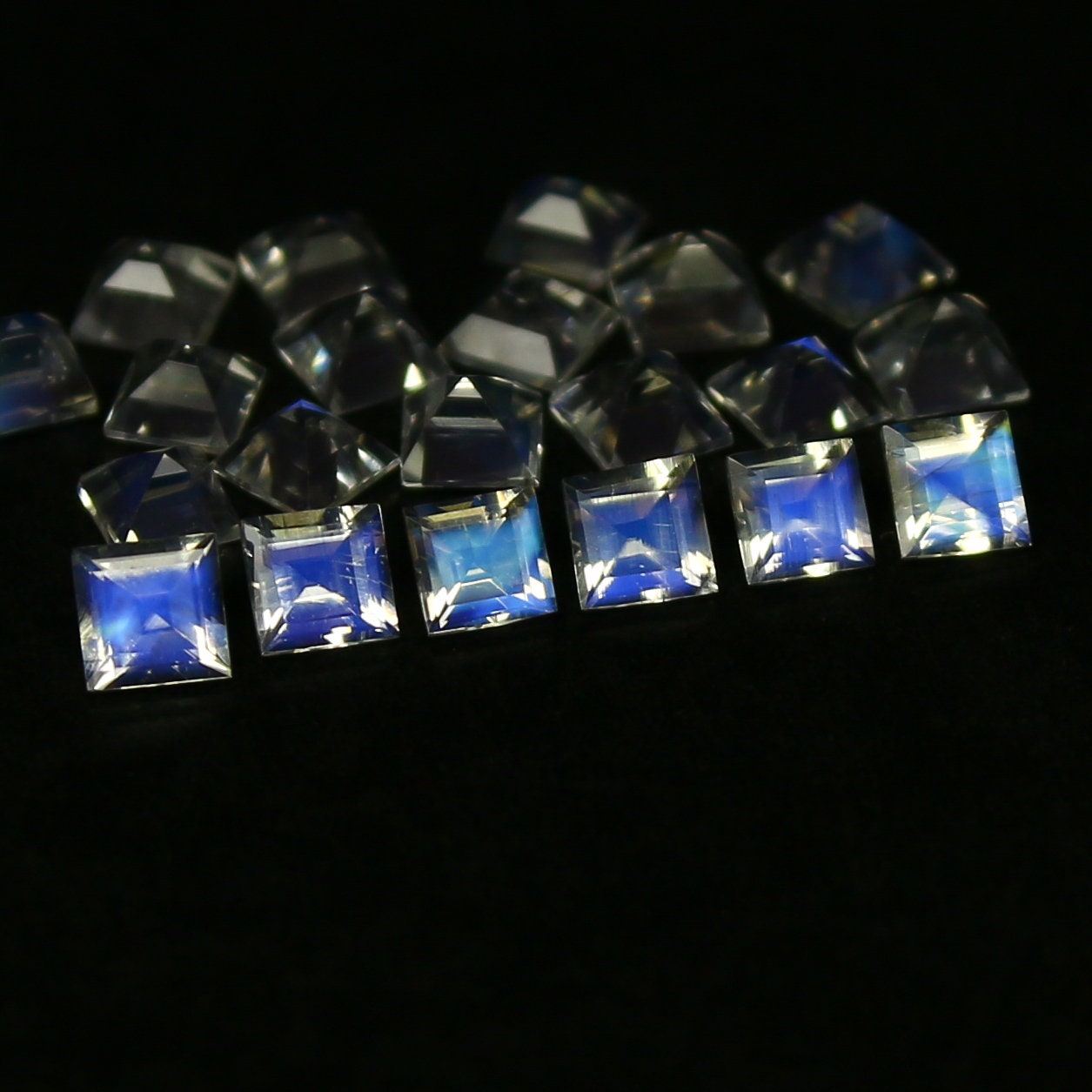 Natural Blue Fire Rainbow Moonstone Lot 3x3 MM Square Shape Faceted Gemstone Lot