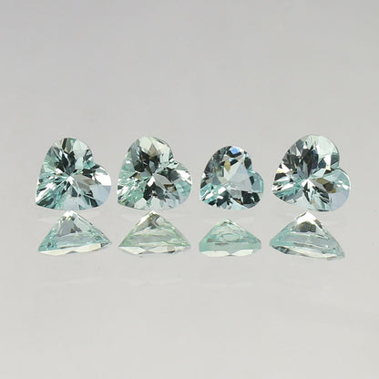 Natural Mint Green Beryl Lot 1.99 Carat Heart Shape Faceted Gemstone 4 Pieces Lot