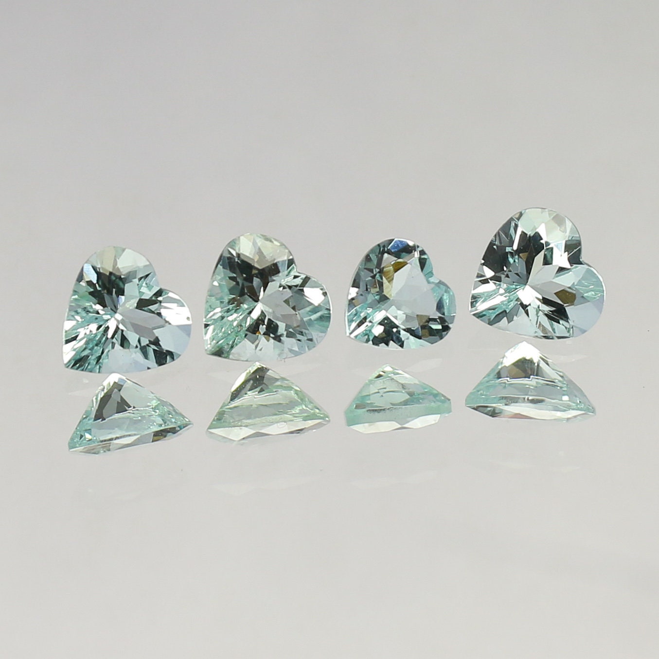 Natural Mint Green Beryl Lot 1.99 Carat Heart Shape Faceted Gemstone 4 Pieces Lot