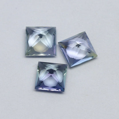 Natural Bi-Color princess Tanzanite Lot 2.28 5.4x5.4/5x5 MM Square Shape Faceted Gemstone 3 Piece Lot