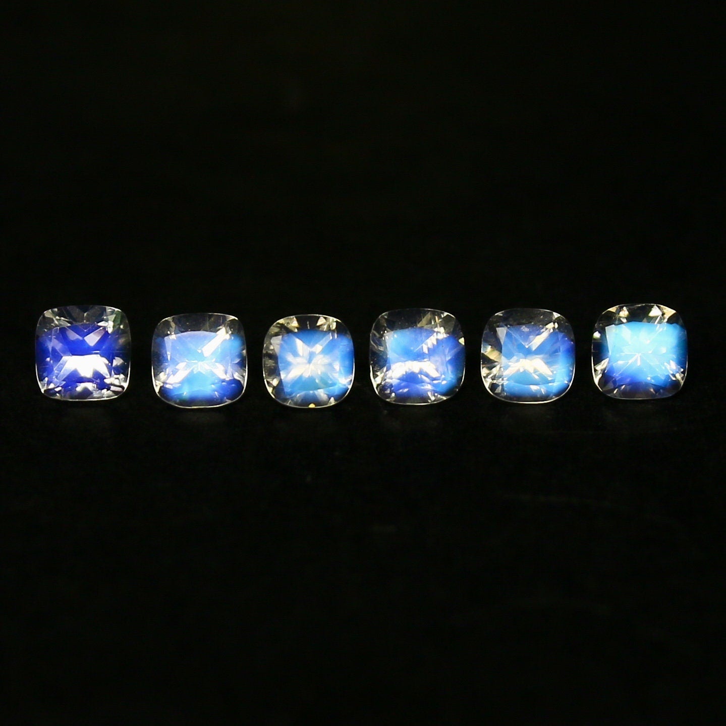 Natural Blue-Fire Rainbow Moonstone Lot 0.70 Carat 3x3 MM Cushion Shape Faceted Gemstone 6 Piece Lot