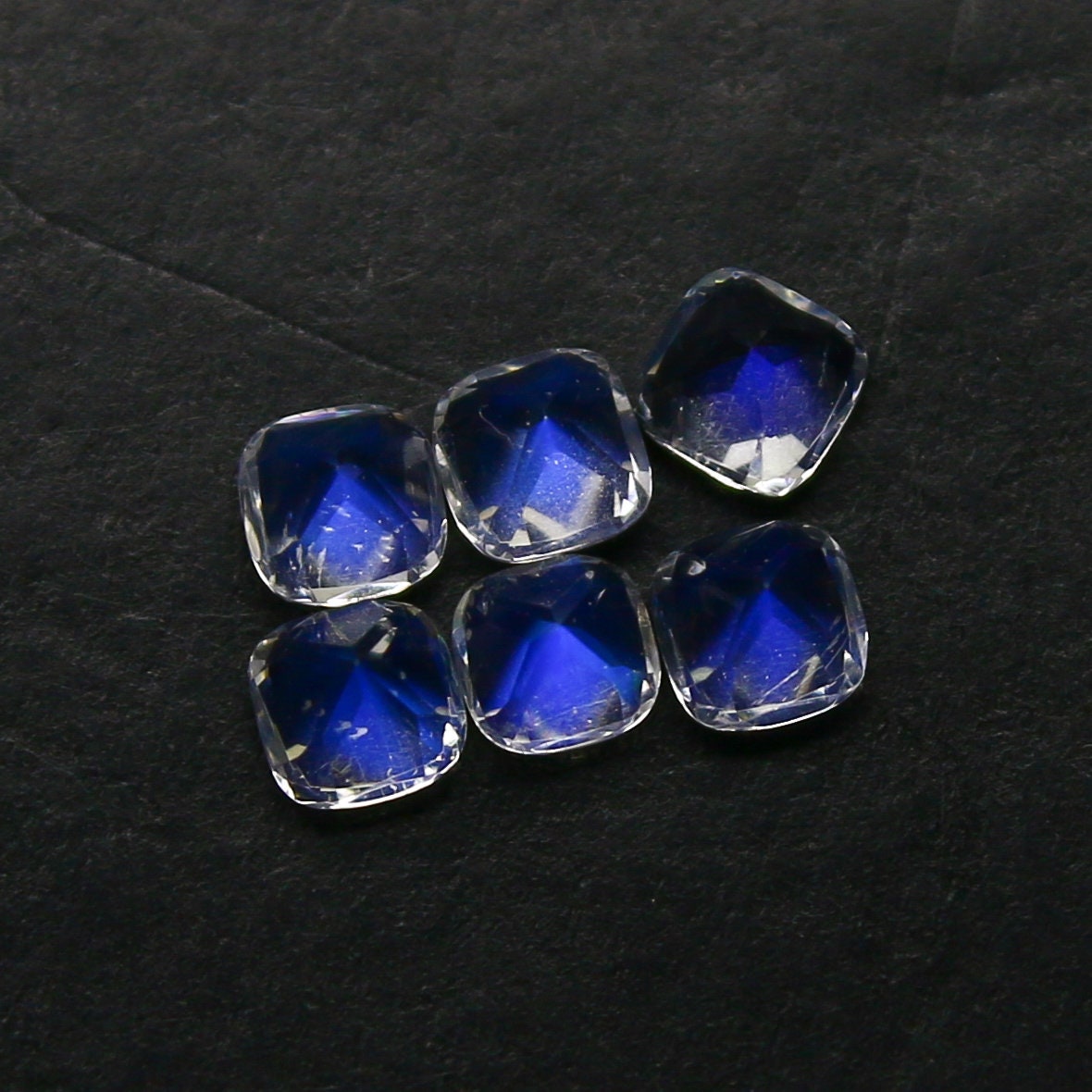 Natural Blue-Fire Rainbow Moonstone Lot 0.70 Carat 3x3 MM Cushion Shape Faceted Gemstone 6 Piece Lot