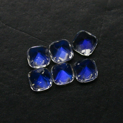 Natural Blue-Fire Rainbow Moonstone Lot 0.70 Carat 3x3 MM Cushion Shape Faceted Gemstone 6 Piece Lot