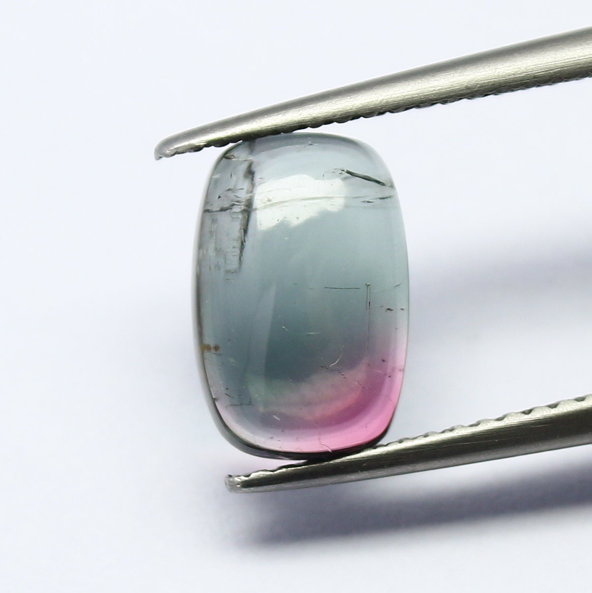 Natural Bi-color Tourmaline 2.64 Carat 10x7 MM Cushion Shape Cabochon Gemstone