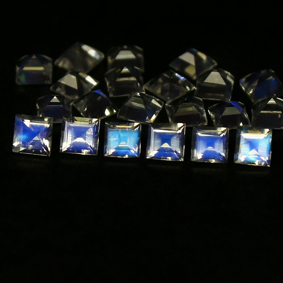 Natural Blue Fire Rainbow Moonstone Lot 3x3 MM Square Shape Faceted Gemstone Lot