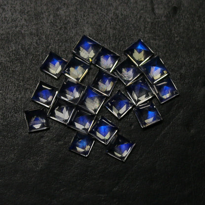 Natural Blue Fire Rainbow Moonstone Lot 3x3 MM Square Shape Faceted Gemstone Lot