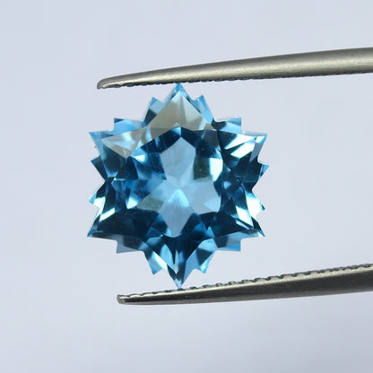 Natural Swiss Blue Topaz 8.95 Carat 13.2x13.2 MM Mega Star Cut Faceted Gemstone